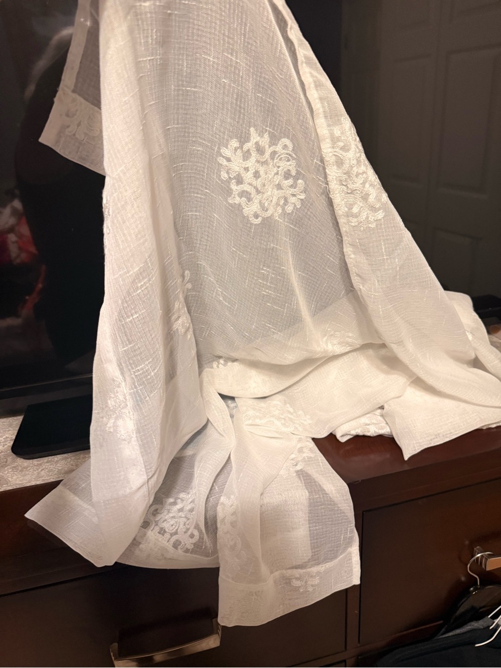 White Sheer Embroidered Curtain Panel